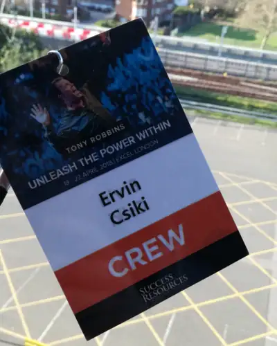 Crew badge, Unleash the Power Within, London, April 2018